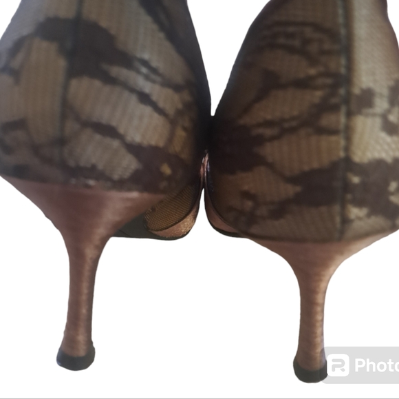 Rampage Lace Bronze Peep Toe Pumps Heels - Picture 7 of 10